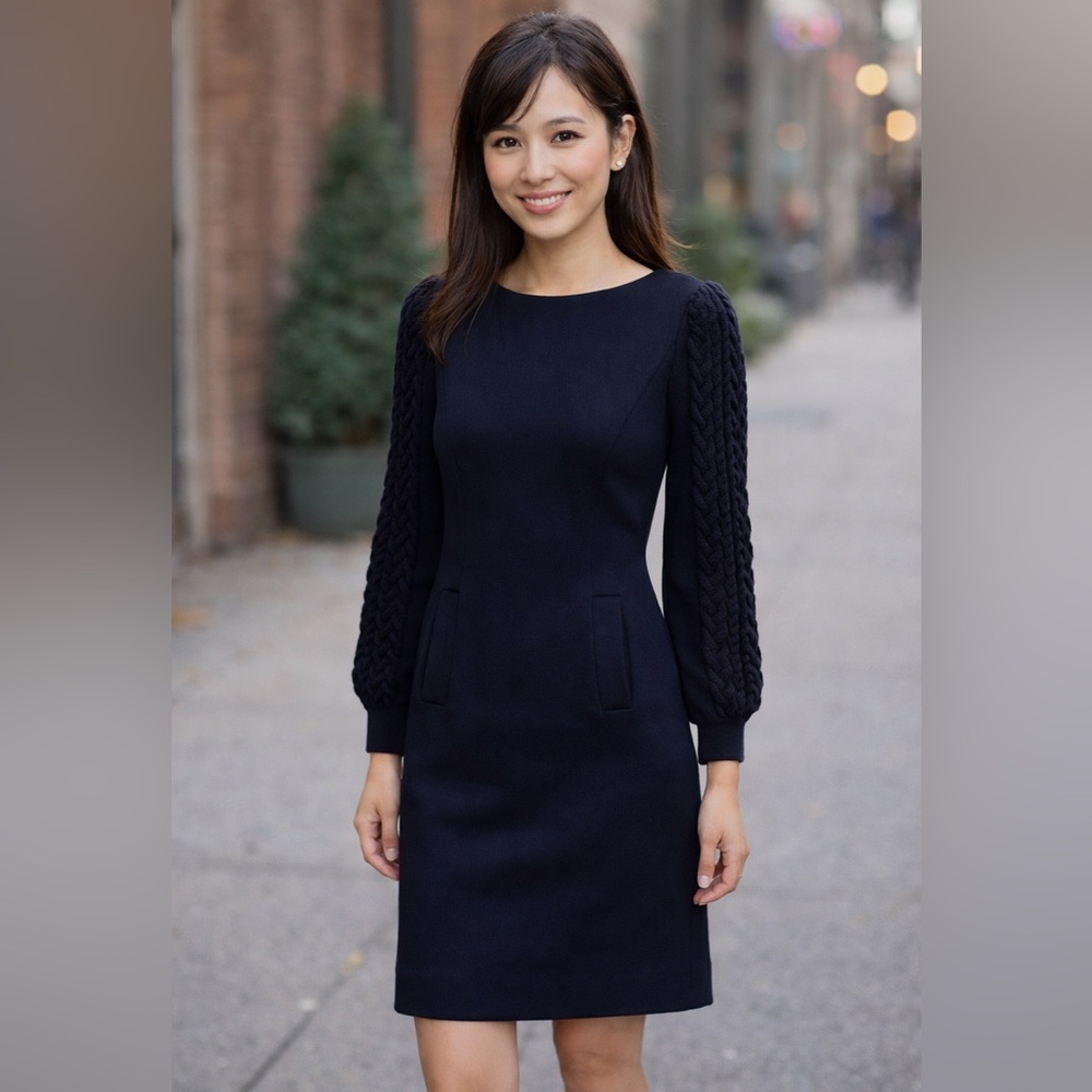 Tory Burch Elegant Navy Long-Sleeve Dress